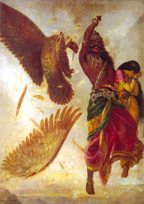 Rávana secuestra a Sita. Raja Ravi Varma