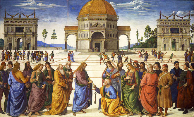 Entrega de las llaves a San Pedro, Perugino, 1482. Capilla Sixtina.