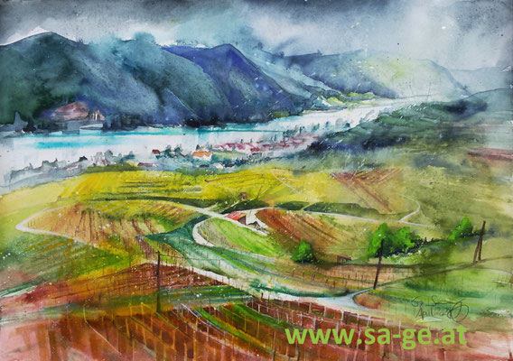 Blick auf Wösendorf in der Wachau - 75x54cm, 2024/04
