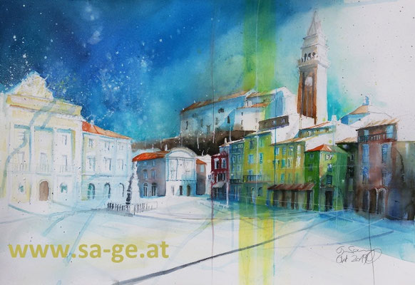 Tartini Platz in Piran, 75x52cm, 2019/10