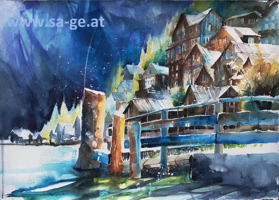 Hallstatt, Blick von der Seestraße, 76x52cm, 2021/10