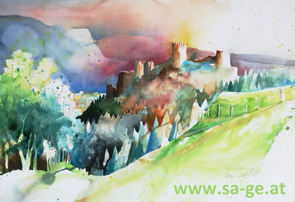 Schlossberg in Griffen - Blick von der Oberen Gemeinde - 75x52cm, 2019/08