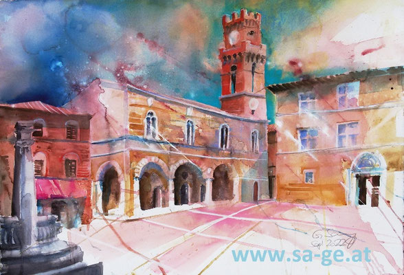 Pienza, Palazzo Comunale, 75x52cm 2022/09