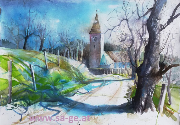 Pfarrkirche Wölfnitz an der Saualpe, 76x54cm, 2021/04