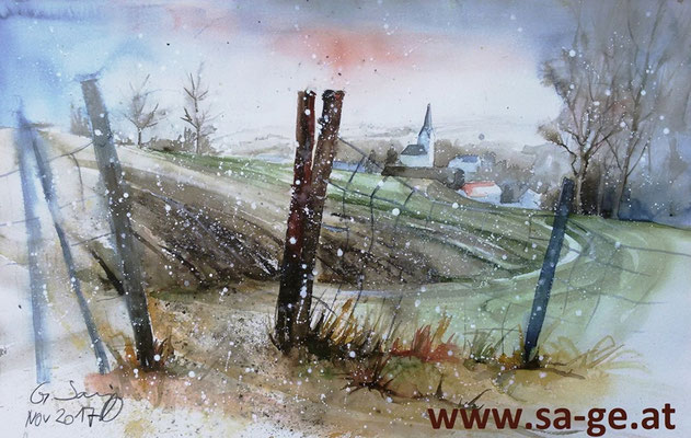 Blick auf das winterliche St. Johann, 56x36cm, 2017/11