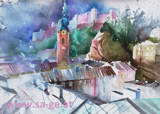 Salzburg - Blick von der Felsenreitschule, 76x53cm, 2020/07
