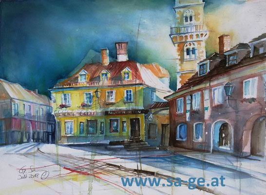 Baustelle Hoher Platz in Wolfsberg, 76x56cm, 2018/07