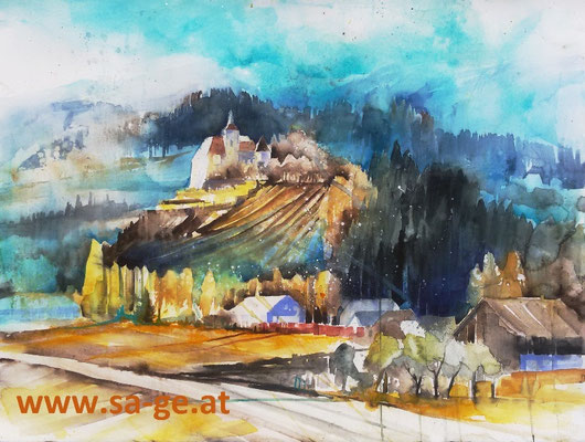 Blick auf Schloss Thürn / Lavanttal, 76x55cm, 2022/02