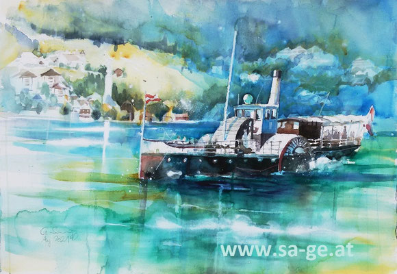 Raddampfer Kaiser Franz Josef vor St. Gilgen, 75x52cm, 2021/08