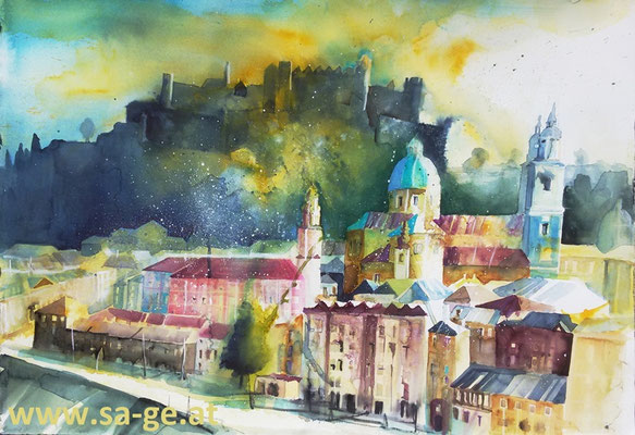 Salzburg - Blick vom Kapuzinerberg, 75x52cm, 2021/10