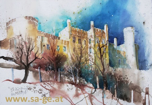 Schloss Wolfsberg, 75x52cm, 2019/12 - Frei nach einem Foto von Hubert Isopp, Attribution 2.5 Generic (CC BY 2.5)