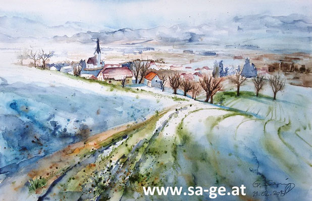 Winterlicher Blick auf St. Johann im Lavanttal - 56x36cm, 2015