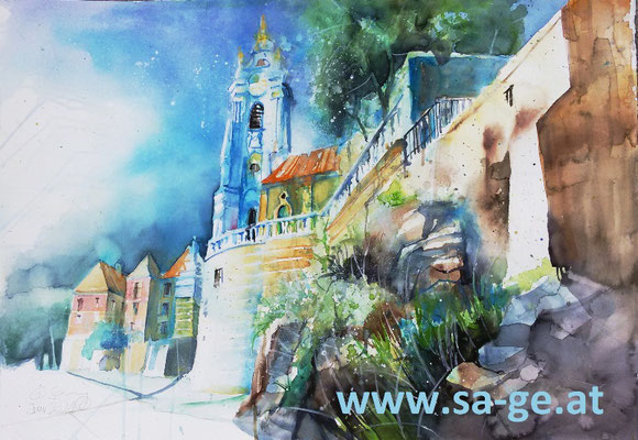 Dürnstein - Uferpromenade, 30x40cm, 2021/06