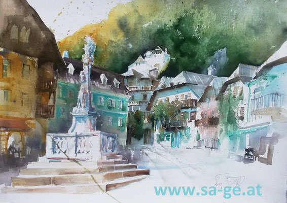 Hallstatt - Marktplatz, 76x52cm, 2021/08