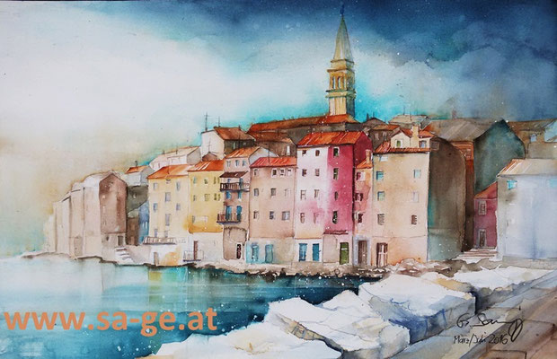 Blick von der großen Mole auf Rovinj - 56x36cm, 2016