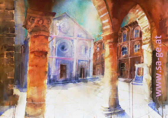 Pienza, Piazza Pio II, 74x56cm 2022/08
