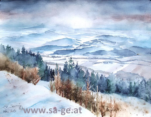 Blick von der Koralpe ins Lavanttal - 50x65cm, 2015