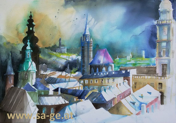 Blick vom Stieglkeller in Sazburg - 75x52cm, 2019/05
