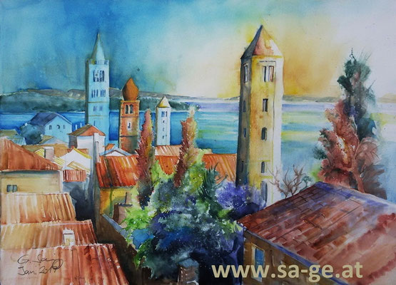 Rab - Dachlandschaft, 76x56cm, 2017