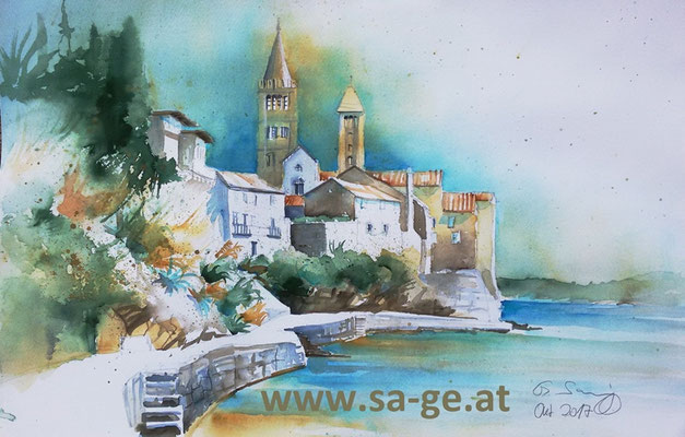 Rab - Strandpromenade. 56x36cm, 2017/10