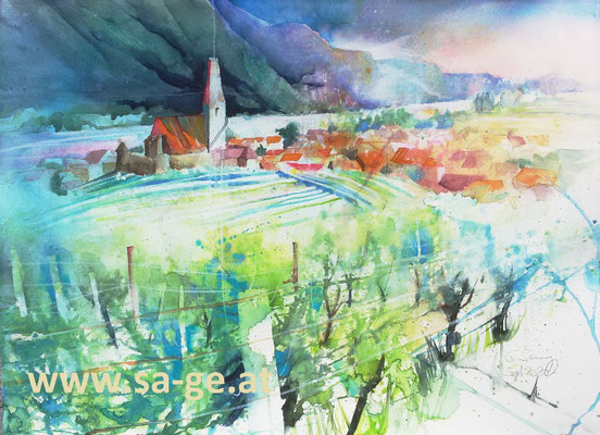 Blick auf Weißenkirchen, 67x50cm, 2020/09