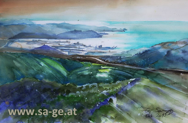 Blick von Socerb auf Koper, 56x36cm, 2016 -X-