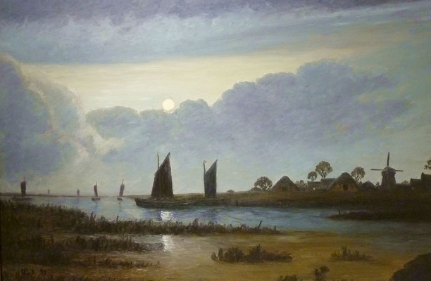 87) Hans Pick: Torfboote am Abend (80 x 120) Verkauft