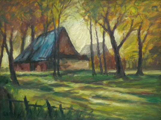63) Hans Pick: Haus im Moor (60 x 80) Verkauft