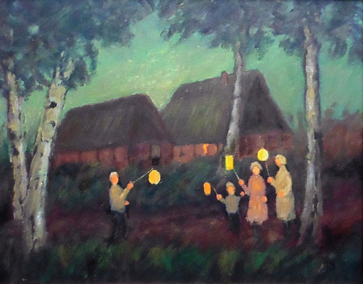 89) Hans Pick: Laternenkinder vor dem Moorhof (40 x 50) Verkauft