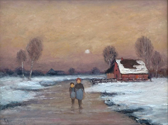 33) Hans Pick: Schlittschuhlaufen im Moor (24 x 30) Verkauft