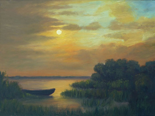 22) Hans Pick: Abendstimmung am See (50 x 70) Verkauft