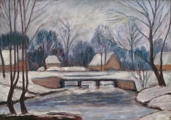 80) Hans Pick: Winter in Fischerhude (50 x 70) Verkauft