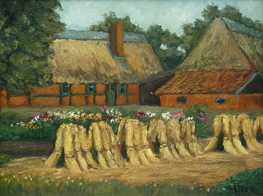 64) Hans Pick: Bauernhaus mit Kornhocken (50 x 70) Verkauft