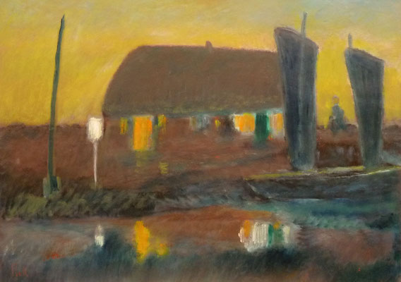 73) Hans Pick: Fährhaus an der Wümme (60 x 80) Verkauft