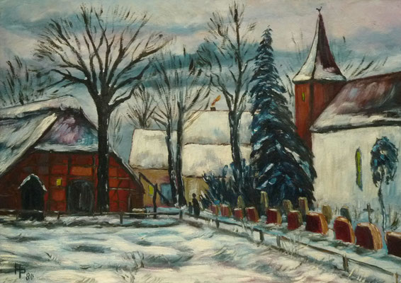 46) Hans Pick: Kirche in Fischerhude (50 x 70) Verkauft