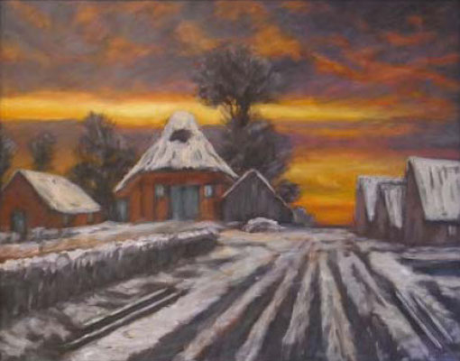 91) Hans Pick: Moordorf im Winter (80 x 120) Verkauft