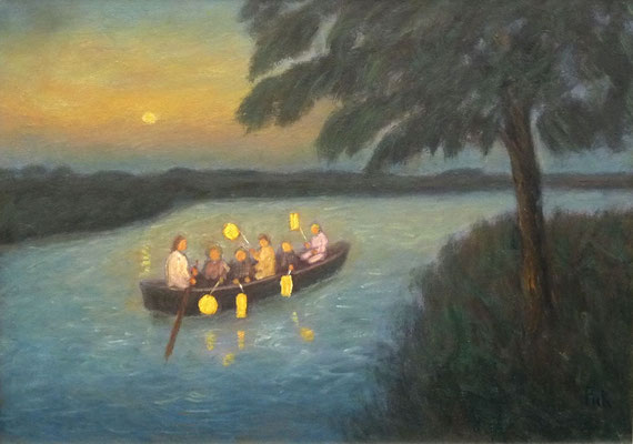 44) Hans Pick: Laternenkinder im Boot (50 x 70) Verkauft