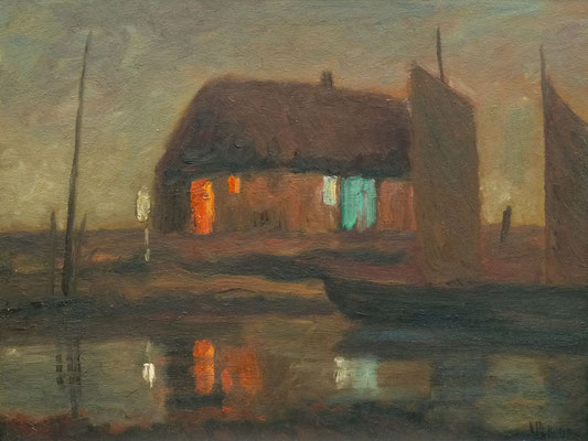 85) Hans Pick: Fährhaus im Moor (60 x 80) Verkauft