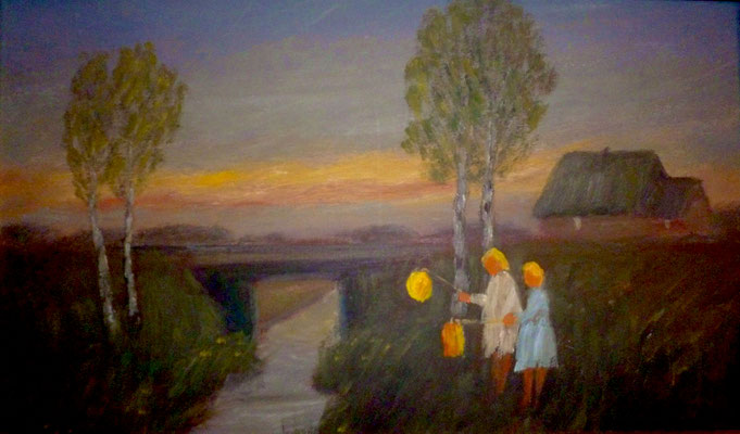 40) Hans Pick: Laternenkinder am Moorkanal (25 x 40) Verkauft