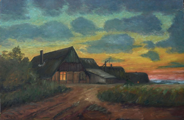 11) Hans Pick: Bauernhaus am Abend (80 x 120) Verkauft