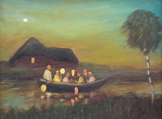 67) Hans Pick: Laternenkinder im Boot (24 x 30) Verkauft
