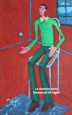 l'homme à la chemise verte, huile sur bois, 35*22