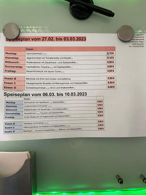 Speiseplan Bliesdorfer Kantine
