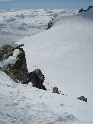 L'arrivée à la pointe Zumstein (4563 m.)
