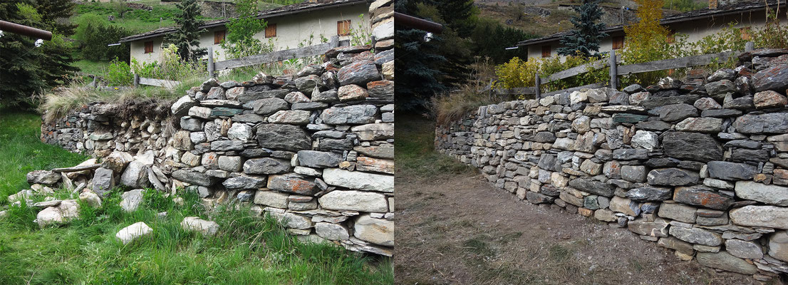 Mur avant et après intervention