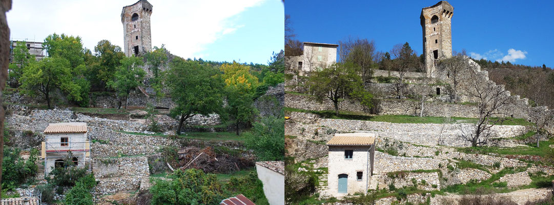 Vue avant/après intervention. Photo prise depuis le clocher de l'église Saint-Victor