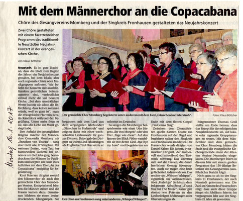 Gesangverein Momberg beim Neujahrskonzert in Neustadt - Jan. 2017