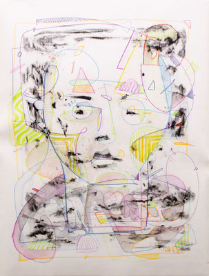 Raté, rattrapé - Monotype & crayon aquarelle sur papier - 50x65 cm - 2022