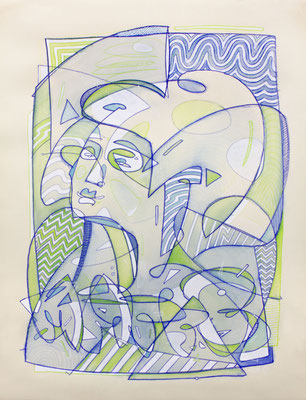 Dans la verdure - crayon aquarelle sur papier - 50x65 cm - 2022