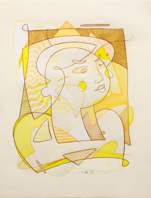 Maitre Yogi - crayon aquarelle sur papier - 50x65 cm - 2022